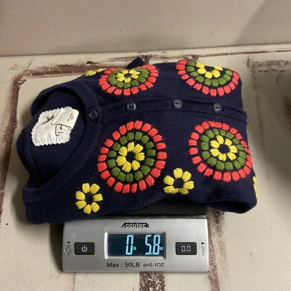 Tabitha Anthropologie Embroidered Floral Cardigan‎ Navy Blue Sweater Women Small - Picture 5 of 5